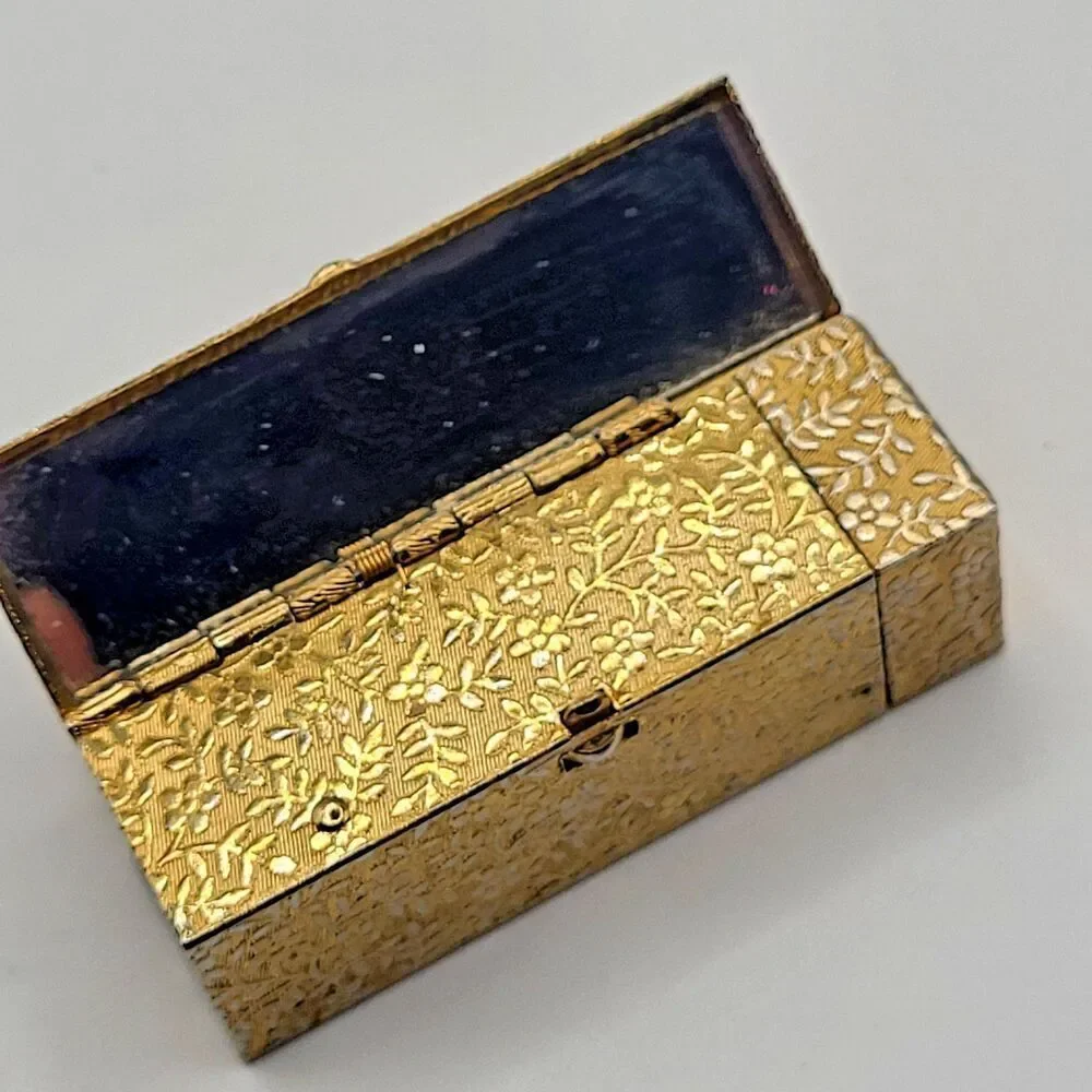 Vintage 50's Avon Gold Tone Metal Lipstick Case w. Mirror Floral Stamping 2in